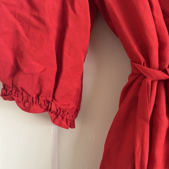 Madewell Wms M linen wrap dress red - Picture 3 of 3